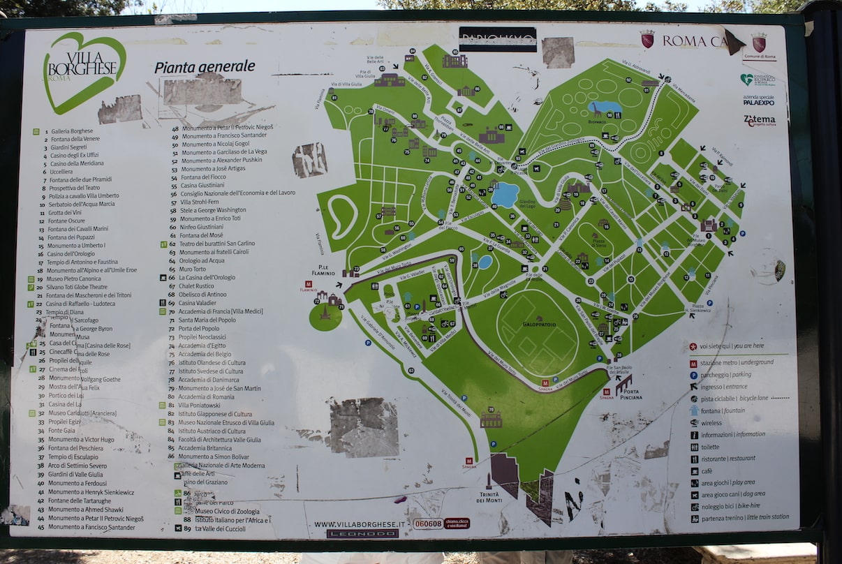 map to find where is the villa borghese points of interest