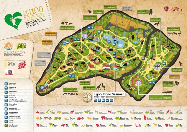 villa borghese zoo Map Bioparco