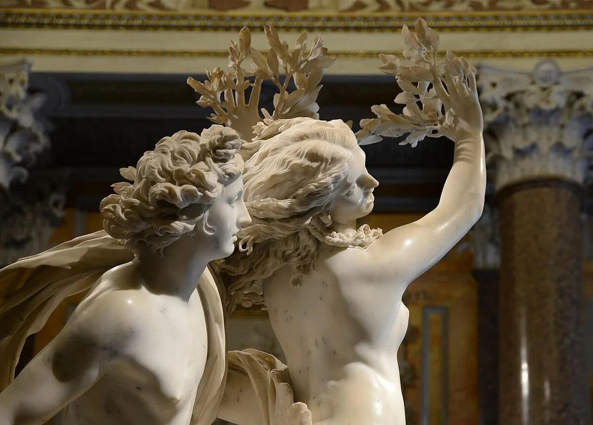 Detail of Apollo and Daphne by Bernini, laurel leaves sprouting from Daphne's hand