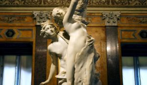 Close-up of Bernini's Apollo and Daphne marble sculpture at the Borghese Gallery in Rome