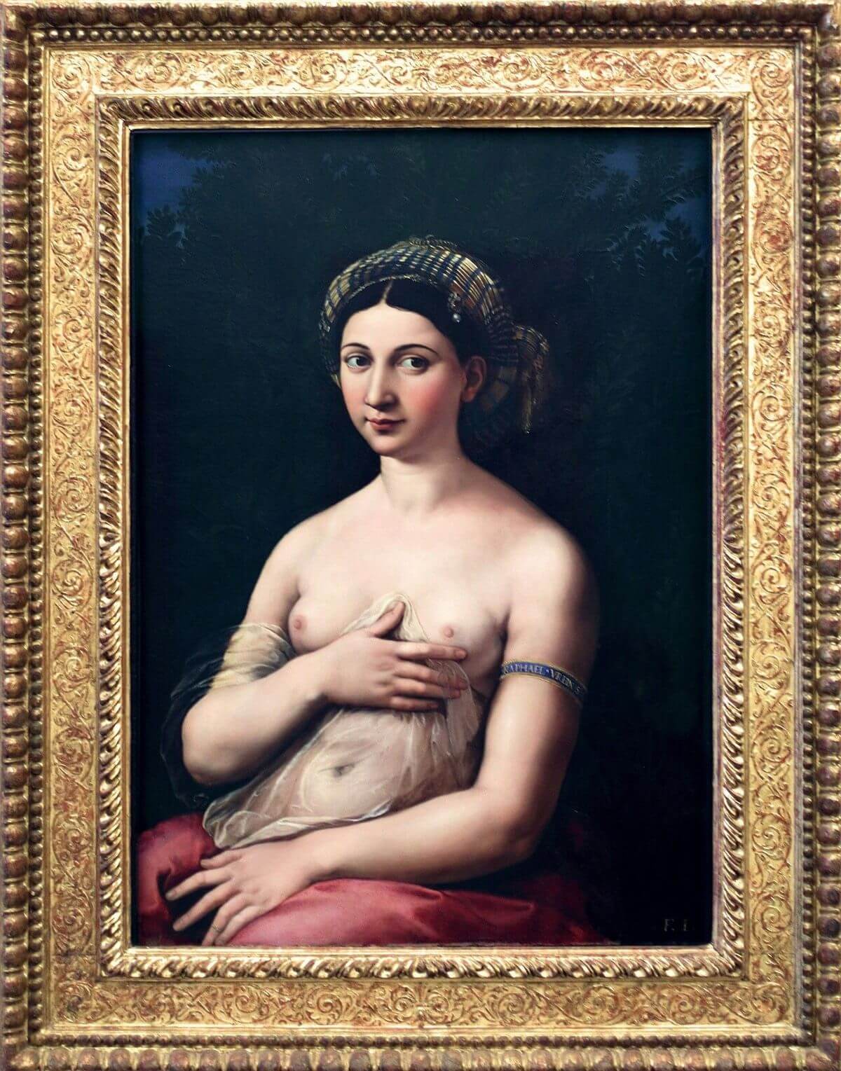 La Fornarina by Raphael, Renaissance portrait of a woman in a gold turban