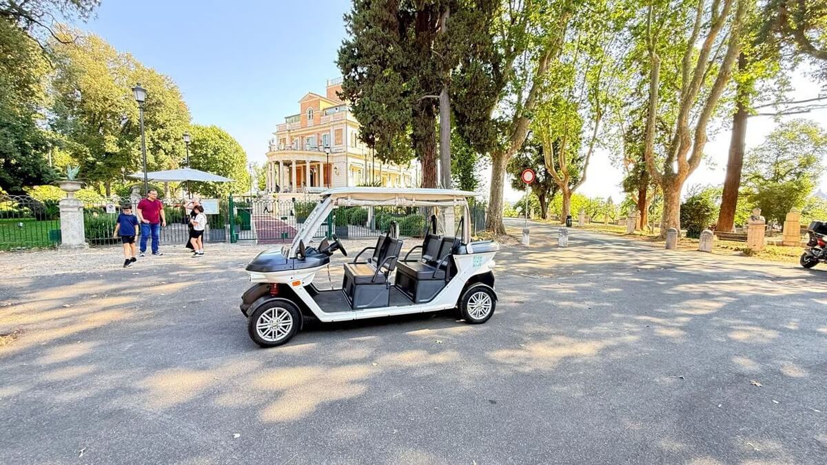 Parked golf cart in Villa Borghese